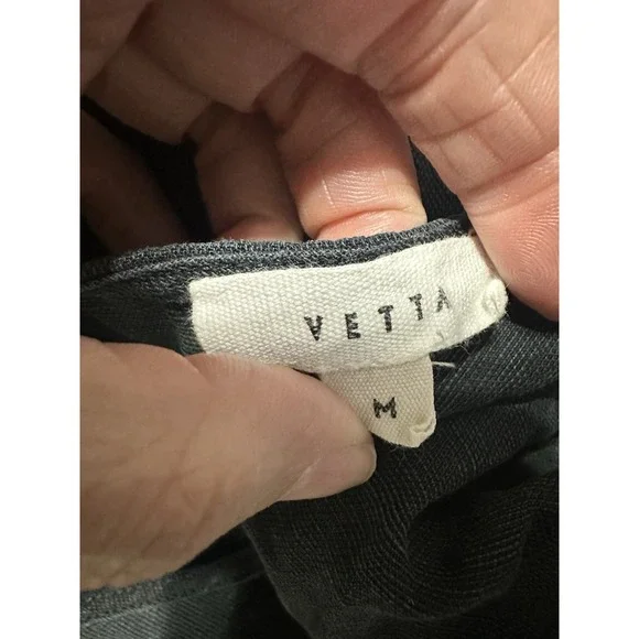 VETTA Capsule Black Wrap Jumpsuit Short Sleeve Wide Leg Tencel Linen Size M EUC - Picture 6 of 8